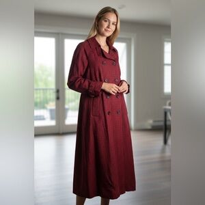 Aquascutum London Red Checkered Trench Coat - Classic Style - Size XL